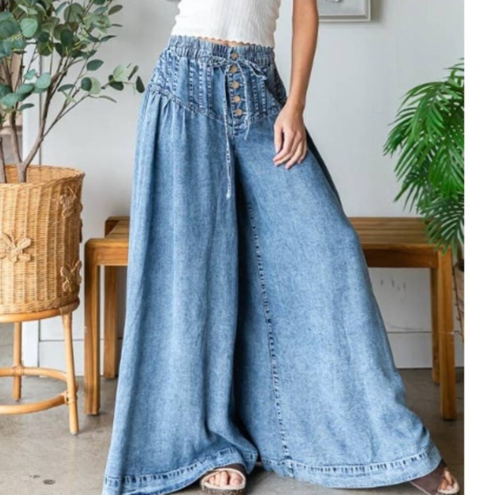 Oli & Hali Tencel Pintuck Wide Leg Pants XL Drawstring - Coastal Casual